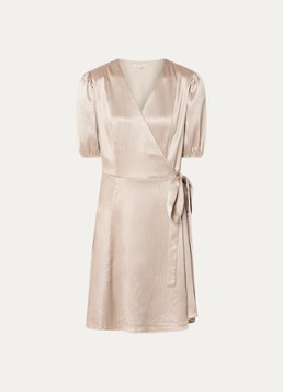 Fifth House Dames Marli mini jurk met overslag met pofmouw in de kleur Beige