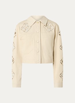 Fifth House Dames Nanouk cropped jack met opengewerkt dessin en steekzakken in de kleur Beige