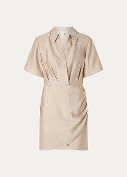 Fifth House Dames Orlando mini jurk met overslag en V-hals in de kleur Zand