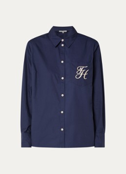 Fifth House Dames Osan blouse met logoborduring in de kleur Donkerblauw