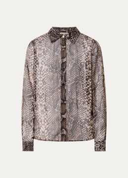 Fifth House Dames Olicia semi-transparante blouse met slangenprint in de kleur Bruin