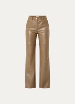 Fifth House Dames Jessy high waist wide fit broek van imitatieleer met steekzakken in de kleur Beige