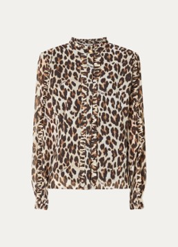 Fifth House Dames Palesa blouse met panterprint en ruches in de kleur Bruin