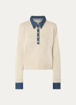 Fifth House Dames Poety sweater met details van denim in de kleur Beige