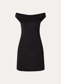 Modström Dames Hima off shoulder mini jurk van satijn in de kleur Zwart