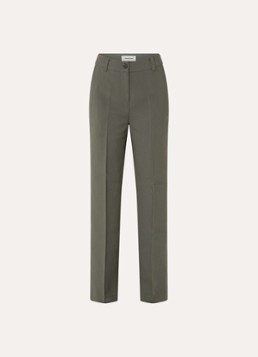 Modström Dames Gale high waist straight fit pantalon met steekzakken en persplooi in de kleur Olijfgroen