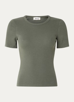 Modström Dames Igor T-shirt met ribstructuur in de kleur Legergroen