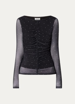 Modström Dames Samala semi-transparante top van mesh met stippenprint in de kleur Zwart