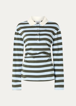 Modström Dames Stetson polo met streepprint en ruches in de kleur Lichtblauw