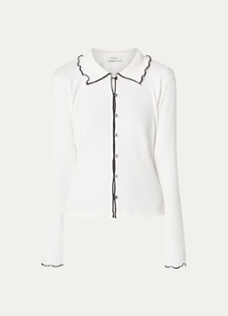 Modström Dames Solei vest met ribstructuur en contrasterende bies in de kleur Gebroken wit