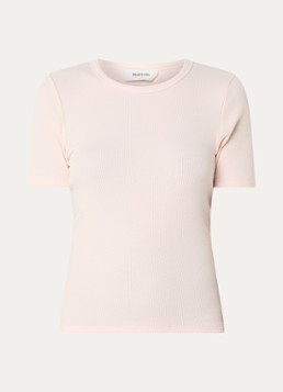 Modström Dames Igor T-shirt met ribstructuur in de kleur Lichtroze