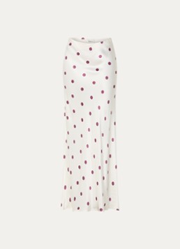 Modström Dames Vanja maxi rok van satijn met stippenprint in de kleur Ivoor