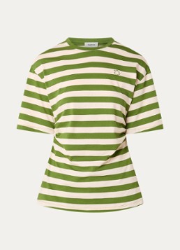 Modström Dames Barney T-shirt met streepprint en plooidetail in de kleur Groen