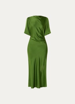 Modström Dames Tailor maxi jurk van satijn met plooidetail in de kleur Groen