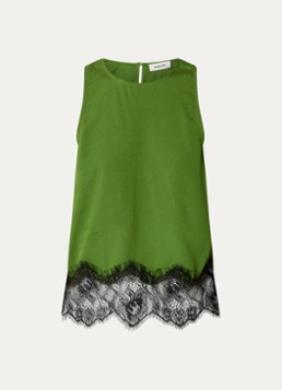 Modström Dames Birk top van satijn met details van kant in de kleur Groen
