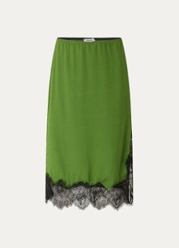 Modström Dames Birk midi rok van satijn met details van kant in de kleur Groen