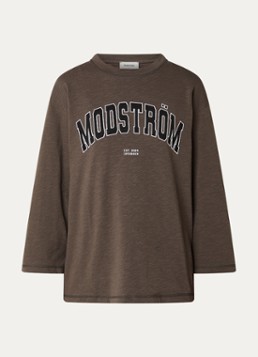 Modström Dames Bamboo T-shirt met logoprint in de kleur Hazelnootbruin