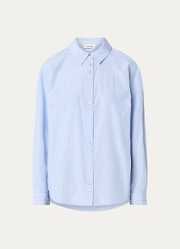 Modström Dames Balou blouse met streepprint en knoopdetail in de kleur Lichtblauw
