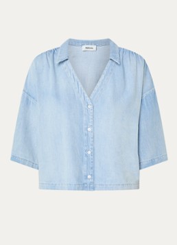 Modström Dames Alvar blouse van chambray in de kleur Lichtblauw