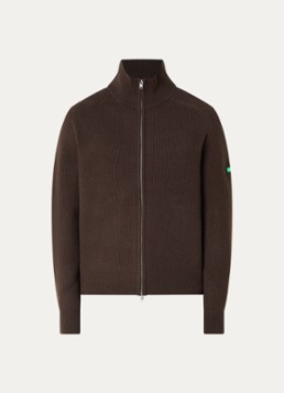 FLÂNEUR Heren Badge ribgebreid vest van wol met logo in de kleur Bruin, maat: M