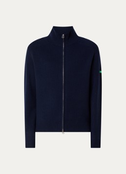 FLÂNEUR Heren Badge ribgebreid vest van wol met logo in de kleur Donkerblauw, maat: XL