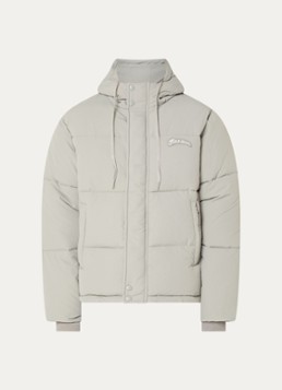 FLÂNEUR Heren Signature puffer jack met capuchon en logo in de kleur Grijs, maat: XL