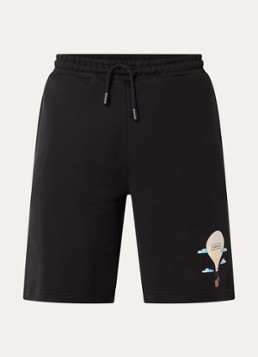 FLÂNEUR Heren Aeronautique straight fit korte joggingbroek met logo in de kleur Zwart, maat: M