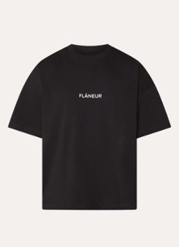 FLÂNEUR Heren Box T-shirt met logoprint in de kleur Zwart, maat: S