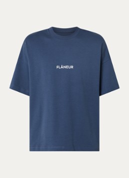 FLÂNEUR Heren Box T-shirt met logoprint in de kleur Blauw, maat: L