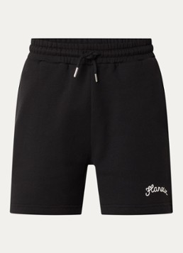 FLÂNEUR Heren Signature straight fit korte joggingbroek met logo in de kleur Zwart, maat: L