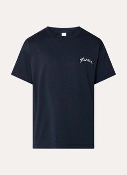 FLÂNEUR Heren Signature T-shirt met logo in de kleur Donkerblauw, maat: M