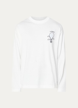 FLÂNEUR Heren Balloon longsleeve met logo- en backprint in de kleur Wit, maat: S