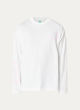 FLÂNEUR Heren Longsleeve met logoprint in de kleur Wit, maat: S