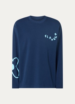 FLÂNEUR Heren Longsleeve met logoprint in de kleur Donkerblauw, maat: XL