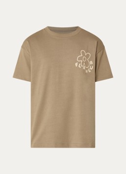 FLÂNEUR Heren Blossom T-shirt met logo- en backprint in de kleur Bruin, maat: S