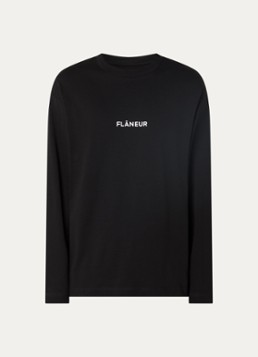 FLÂNEUR Heren Longsleeve met logo in de kleur Zwart, maat: S