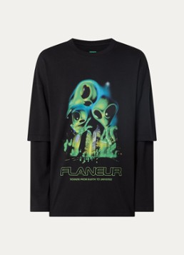 FLÂNEUR Heren City Aliens longsleeve met print in de kleur Antraciet, maat: XL