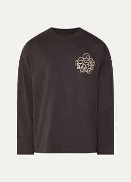 FLÂNEUR Heren Happy Flower longsleeve met logo- en backprint in de kleur Bruin, maat: S