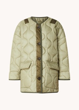 The Frankie Shop Dames Teddy gewatteerde jas met quilt patroon in de kleur Mosgroen, maat: M/L