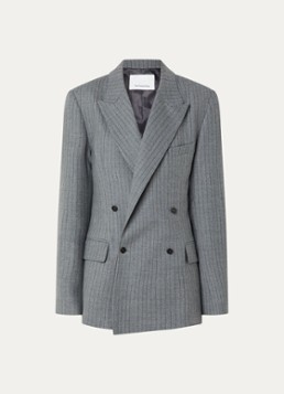 The Frankie Shop Dames Newark oversized double-breasted blazer in scheerwolblend in de kleur Grijs, maat: S