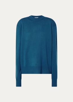 The Frankie Shop Dames Rafaela fijngebreide trui in kasjmierblend met schoudervulling in de kleur Indigo, maat: S