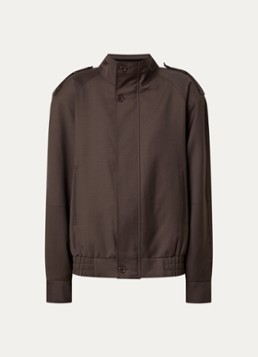 The Frankie Shop Dames Kelly bomberjack in wolblend met schoudervulling en opstaande kraag in de kleur Donkerbruin, maat: XS