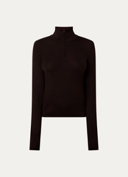 The Frankie Shop Dames Sade fijngebreide pullover in wolblend met halve rits in de kleur Donkerbruin, maat: M