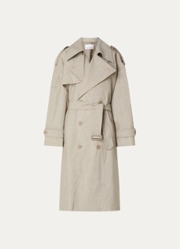 The Frankie Shop Dames Dursely double-breasted trenchcoat van wol met ceintuur en steekzakken in de kleur Beige, maat: M
