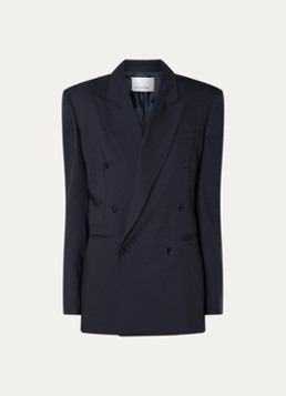 The Frankie Shop Dames Monterey oversized double-breasted blazer in wolblend in de kleur Donkerblauw, maat: S