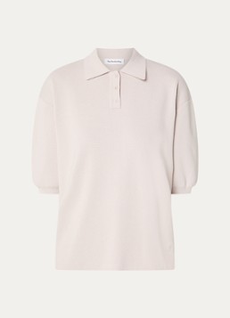 The Frankie Shop Dames Nola fijngebreide oversized polo in de kleur Lichtgrijs, maat: M