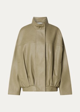 The Frankie Shop Dames Bomberjack van imitatieleer met steekzakken in de kleur Mosgroen, maat: L