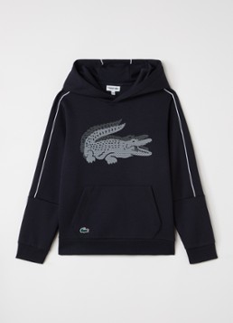 Lacoste Jongens Hoodie met logoprint in de kleur Donkerblauw, maat: 14J=164