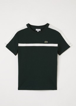 Lacoste Jongens T-shirt met streepprint en logoborduring in de kleur Donkergroen, maat: 8J=128