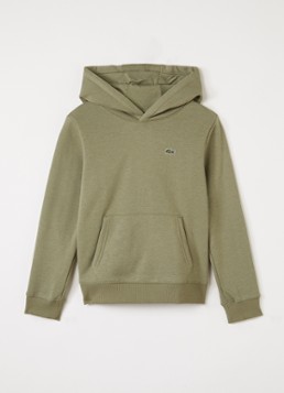 Lacoste Jongens Hoodie met logoborduring in de kleur Olijfgroen, maat: 12J=152